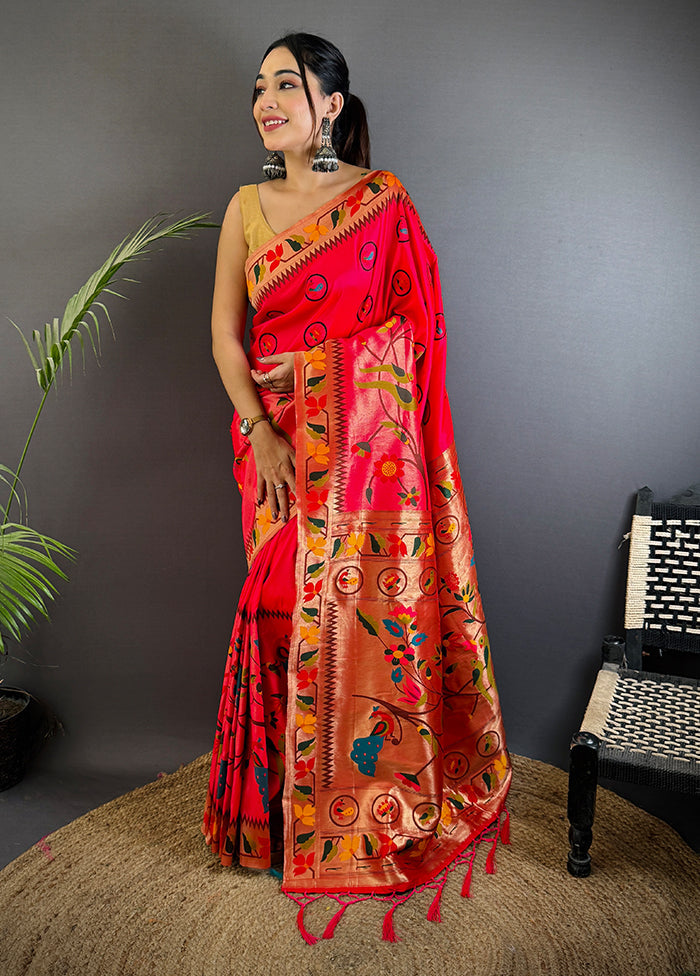 Pink Spun Silk Saree With Blouse Piece