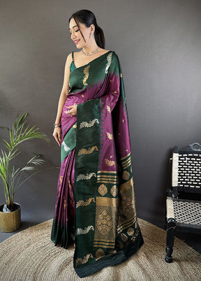 Wine Spun Silk Saree With Blouse Piece
