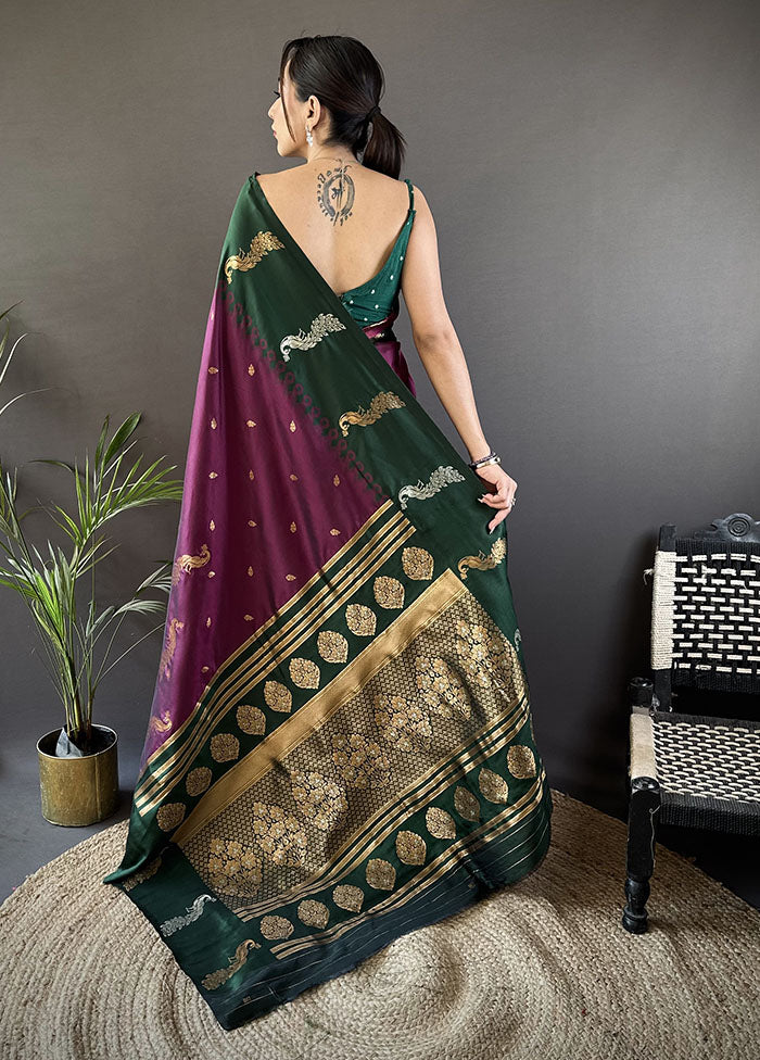 Wine Spun Silk Saree With Blouse Piece