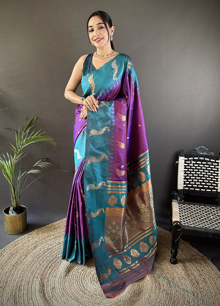 Purple Spun Silk Saree With Blouse Piece
