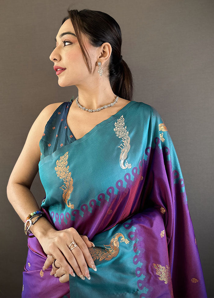 Purple Spun Silk Saree With Blouse Piece