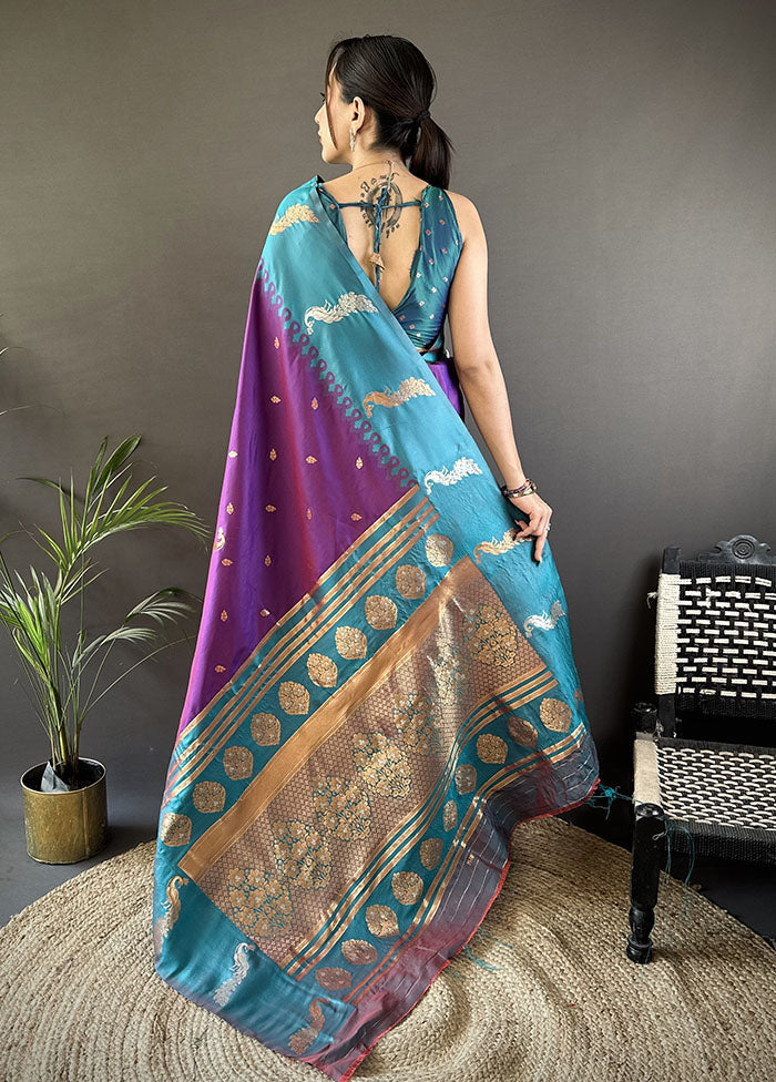 Purple Spun Silk Saree With Blouse Piece