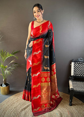 Black Spun Silk Saree With Blouse Piece