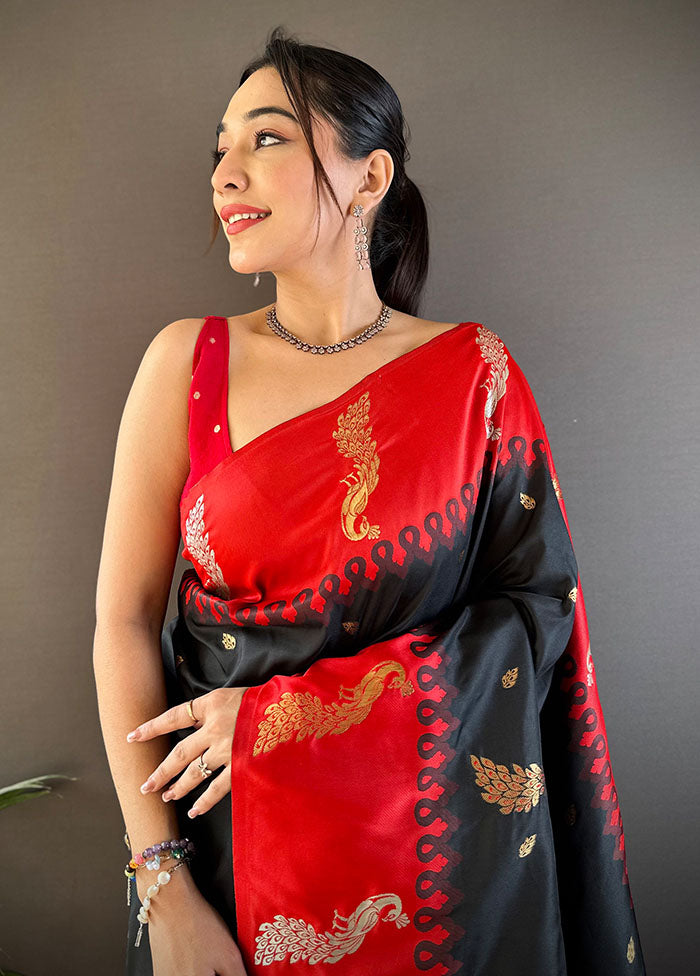 Black Spun Silk Saree With Blouse Piece