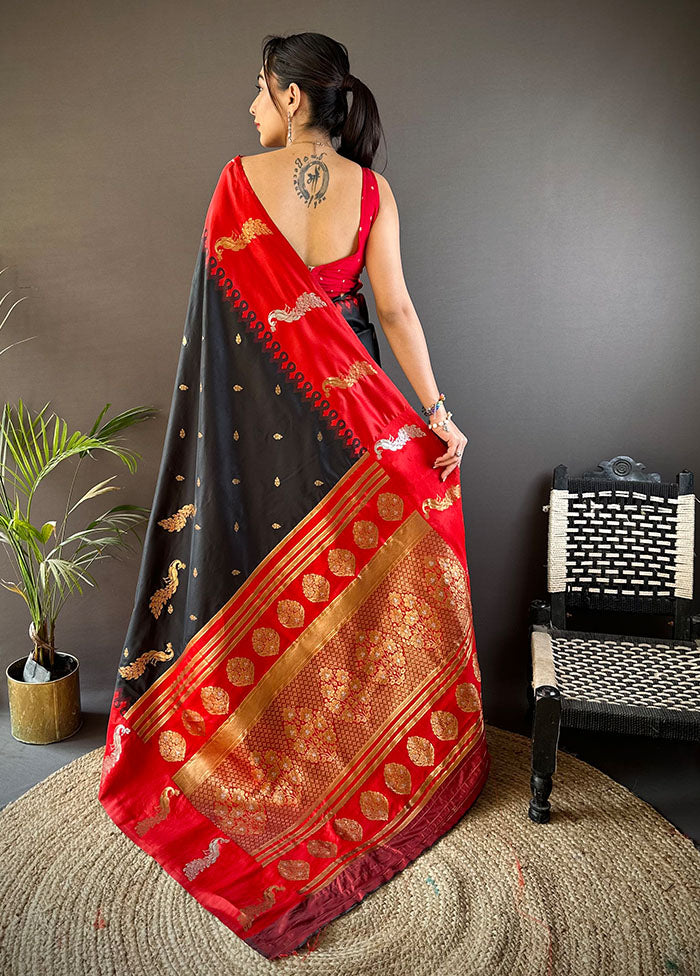 Black Spun Silk Saree With Blouse Piece