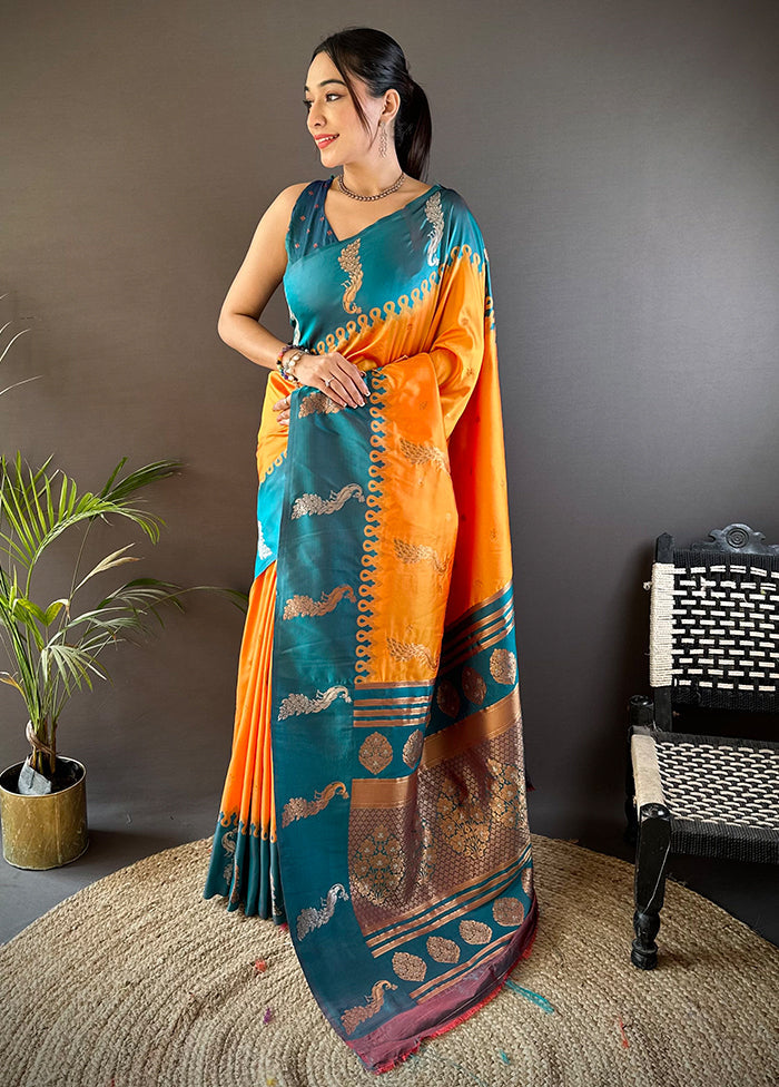 Yellow Spun Silk Saree With Blouse Piece
