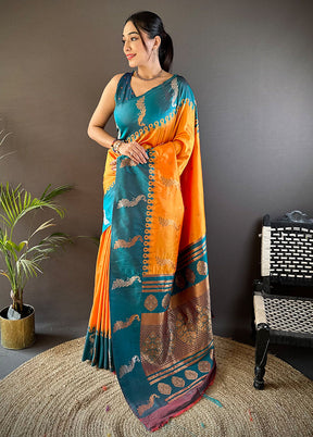 Yellow Spun Silk Saree With Blouse Piece