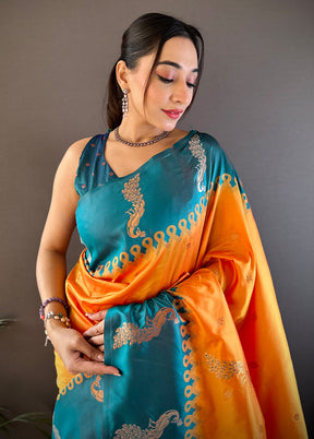Yellow Spun Silk Saree With Blouse Piece