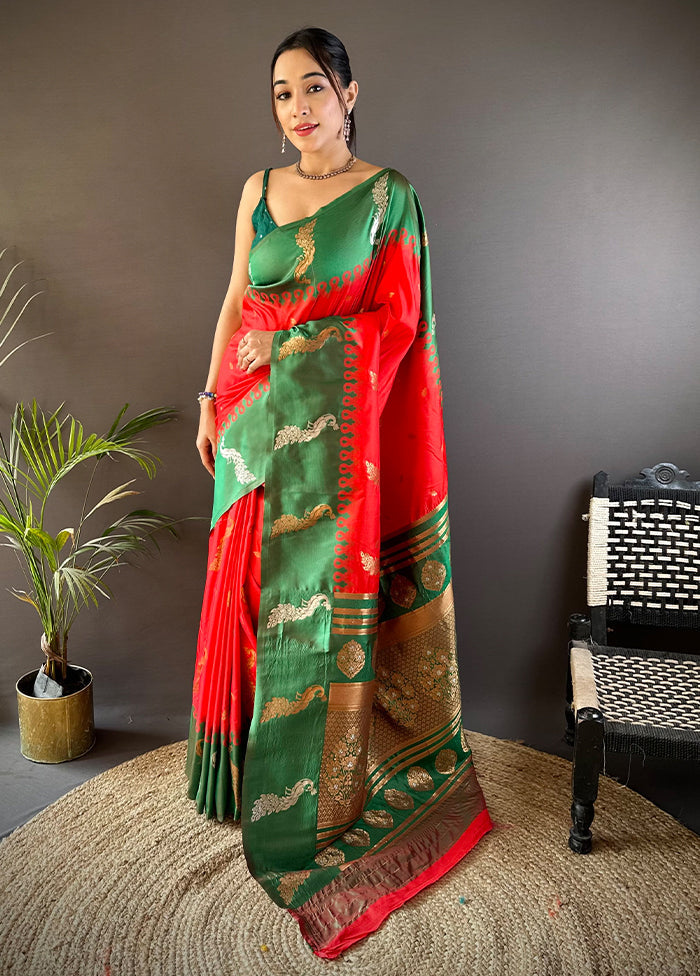 Red Spun Silk Saree With Blouse Piece