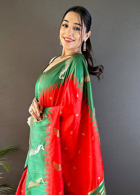 Red Spun Silk Saree With Blouse Piece