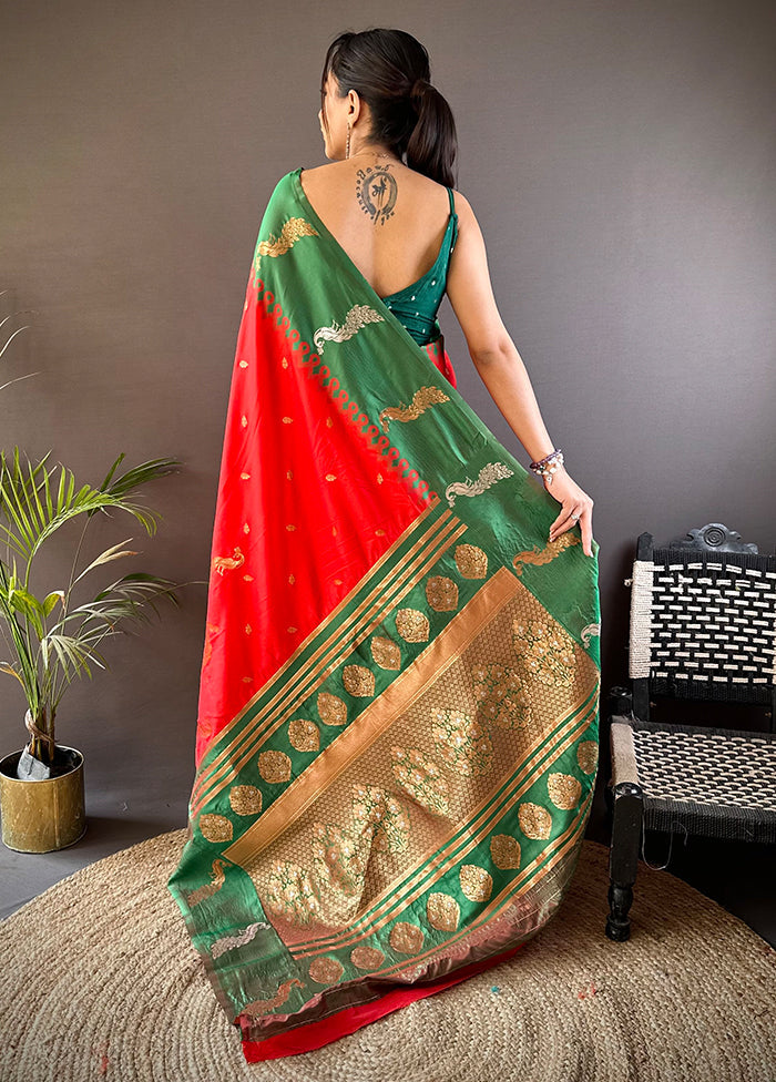 Red Spun Silk Saree With Blouse Piece