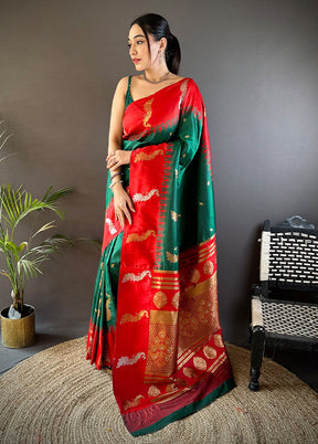 Green Spun Silk Saree With Blouse Piece