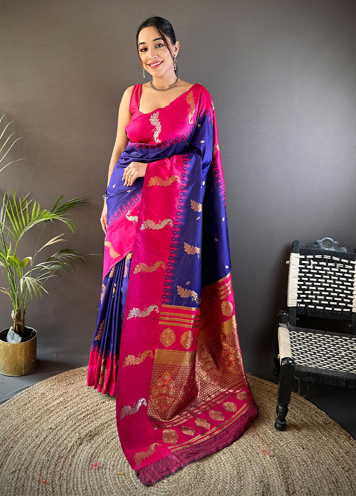 Blue Spun Silk Saree With Blouse Piece