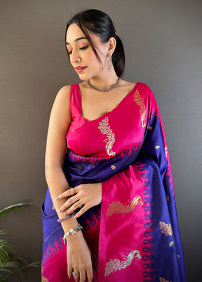 Blue Spun Silk Saree With Blouse Piece