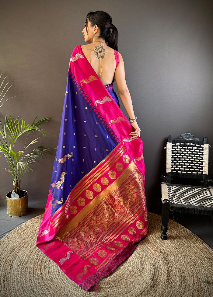 Blue Spun Silk Saree With Blouse Piece