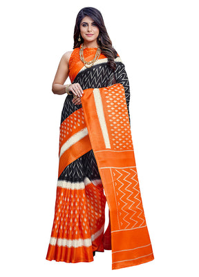 Orange Dupion Silk Saree With Blouse Piece