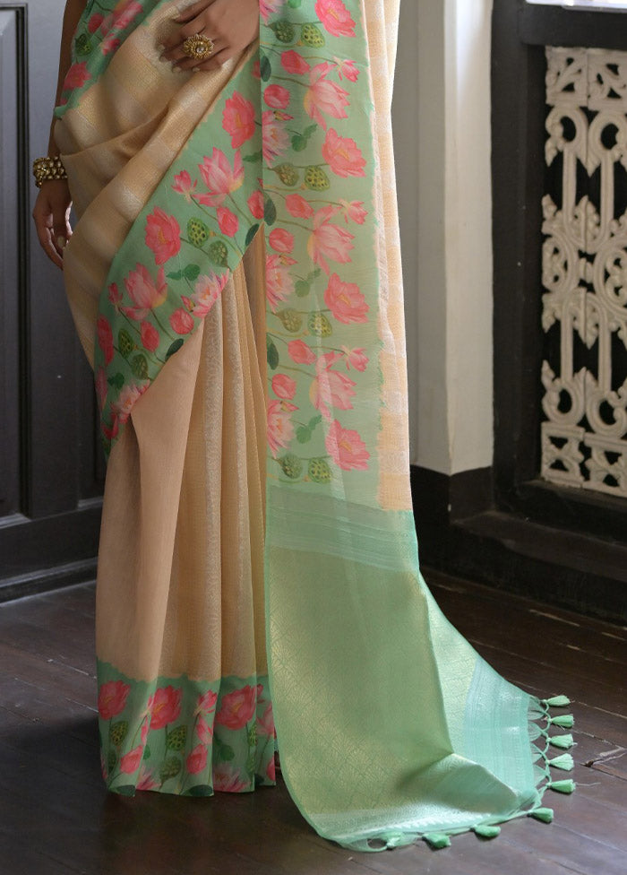 Cream Banarasi Silk Saree With Blouse Piece