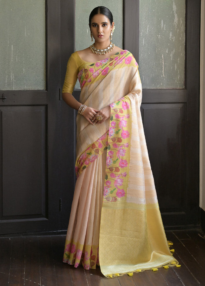 Yellow Banarasi Silk Saree With Blouse Piece