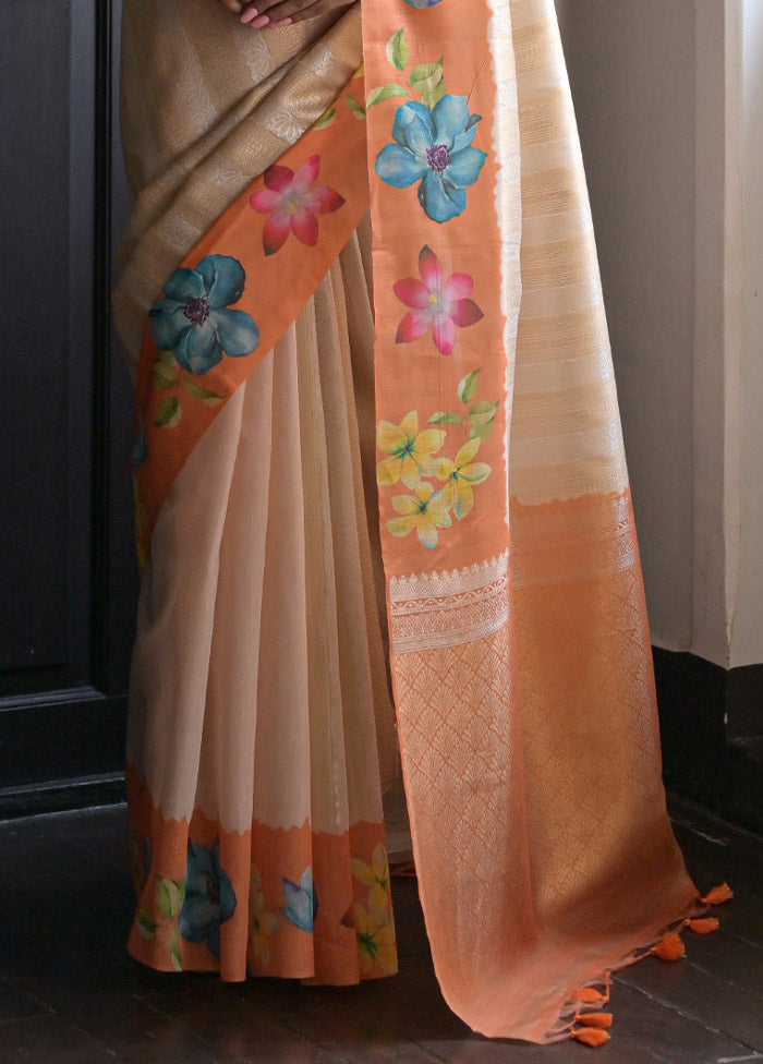 Orange Banarasi Silk Saree With Blouse Piece