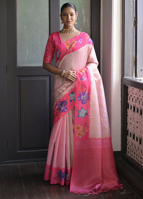 Pink Banarasi Silk Saree With Blouse Piece