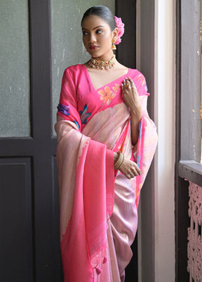 Pink Banarasi Silk Saree With Blouse Piece