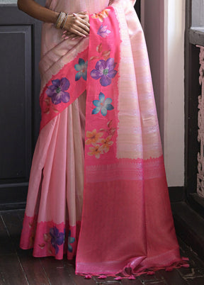 Pink Banarasi Silk Saree With Blouse Piece