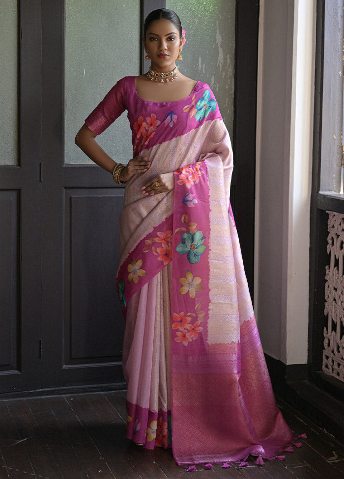 Pink Banarasi Silk Saree With Blouse Piece