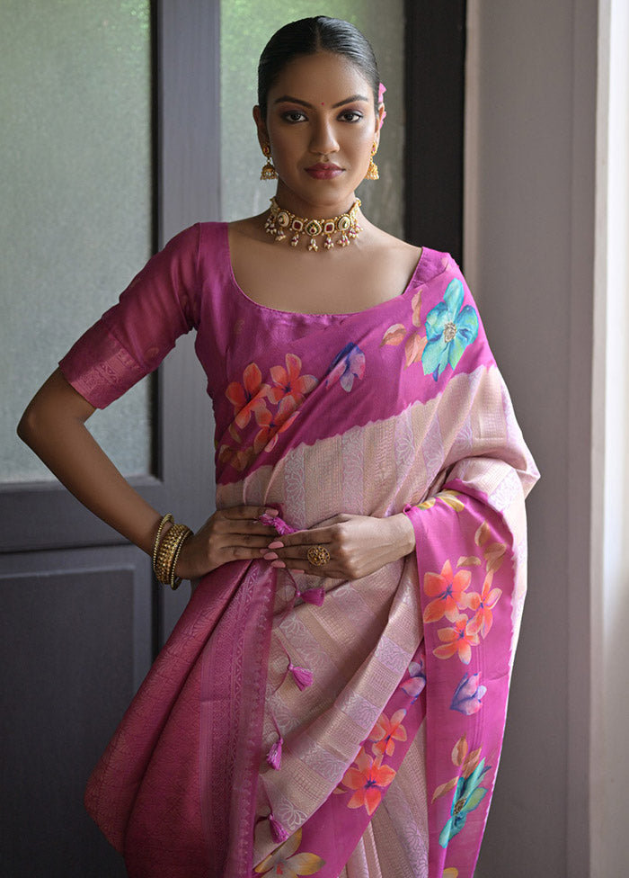 Pink Banarasi Silk Saree With Blouse Piece