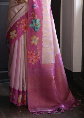 Pink Banarasi Silk Saree With Blouse Piece