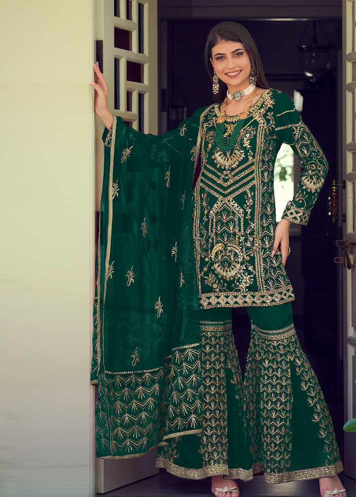 3 Pc Green Readymade Organza Suit Set