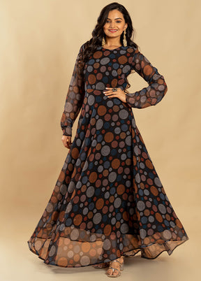 Multicolor Georgette Long Dress