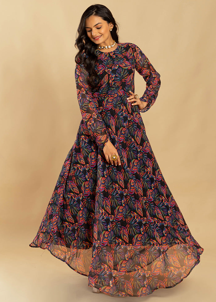 Multicolor Georgette Long Dress