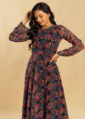 Multicolor Georgette Long Dress