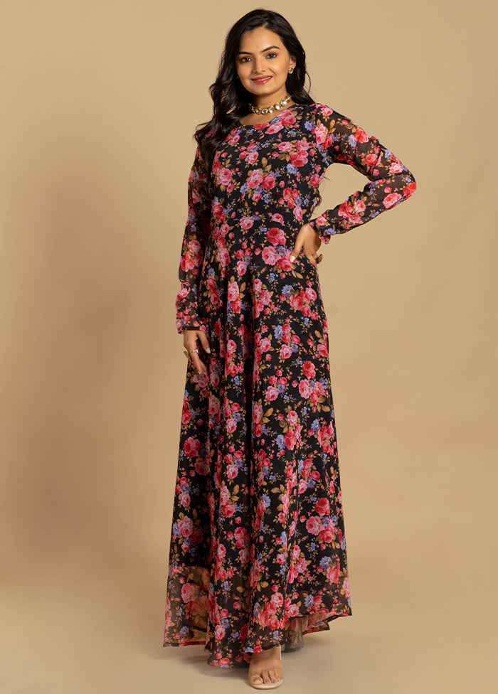 Multicolor Georgette Long Dress