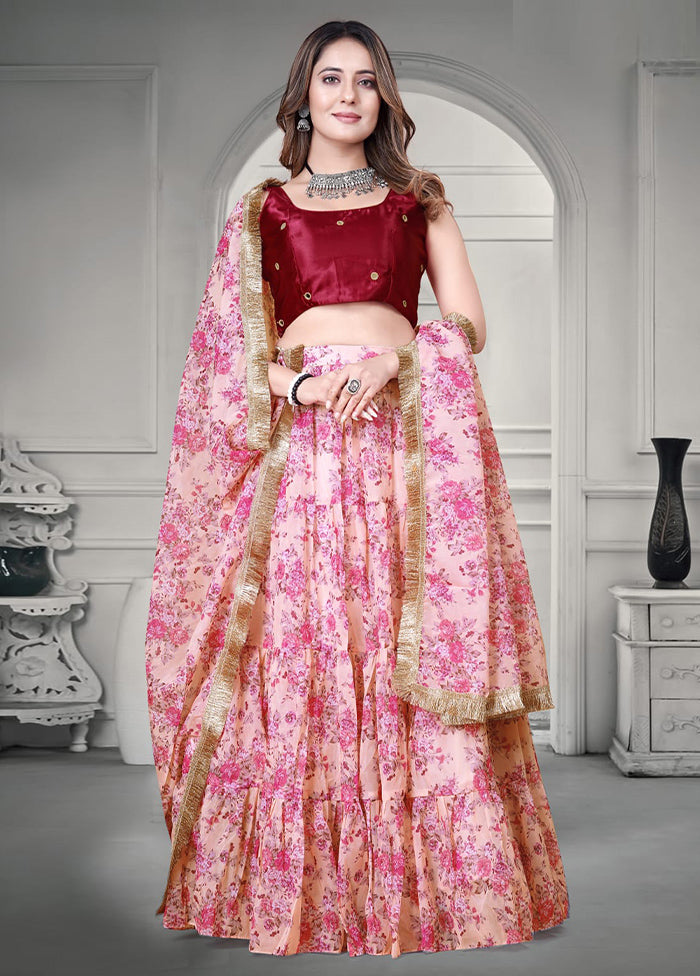 3 Pc Multicolor Net Semi Stitched Lehenga Set