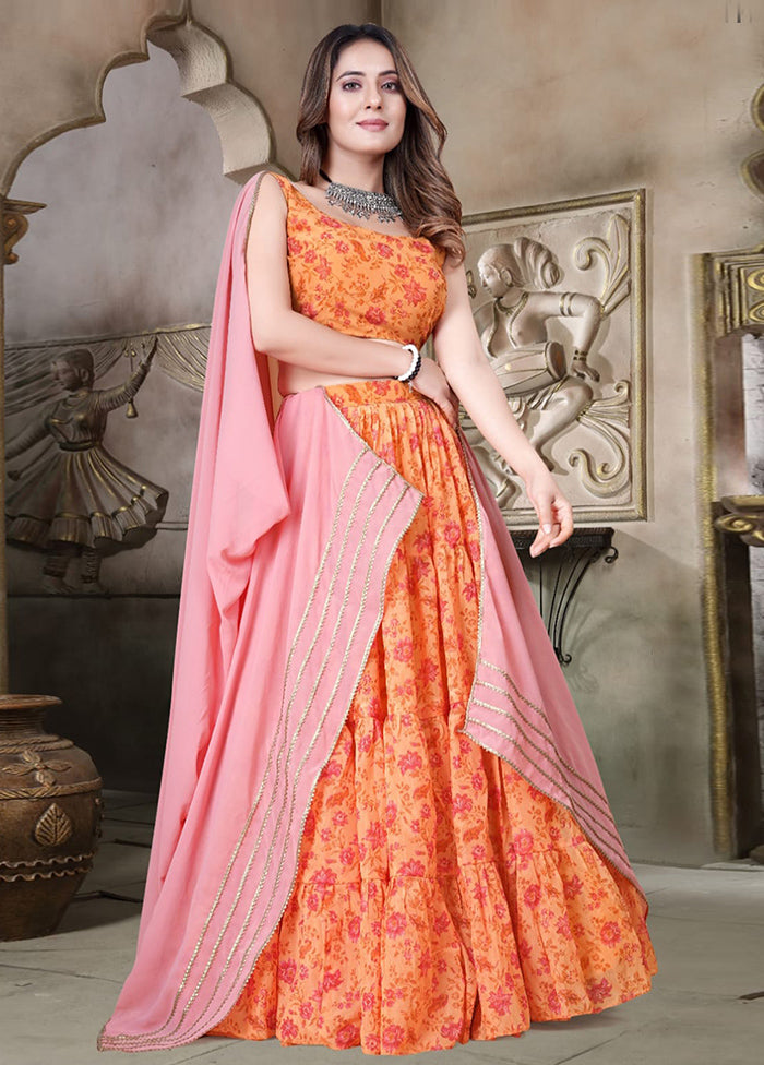 3 Pc Multicolor Net Semi Stitched Lehenga Set