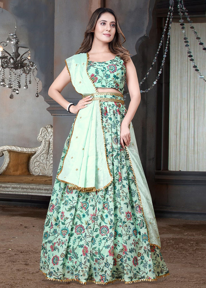 3 Pc Multicolor Net Semi Stitched Lehenga Set