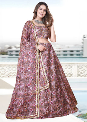 3 Pc Multicolor Net Semi Stitched Lehenga Set