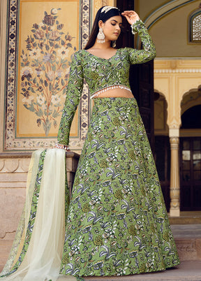 3 Pc Multicolor Silk Unstitched Lehenga Set