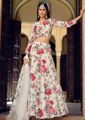 3 Pc Multicolor Silk Unstitched Lehenga Set