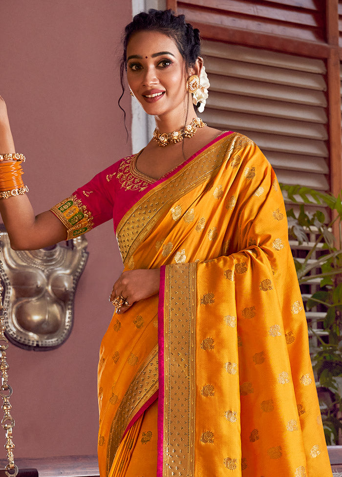 Mustard Spun Silk Saree With Blouse Piece - Indian Silk House Agencies