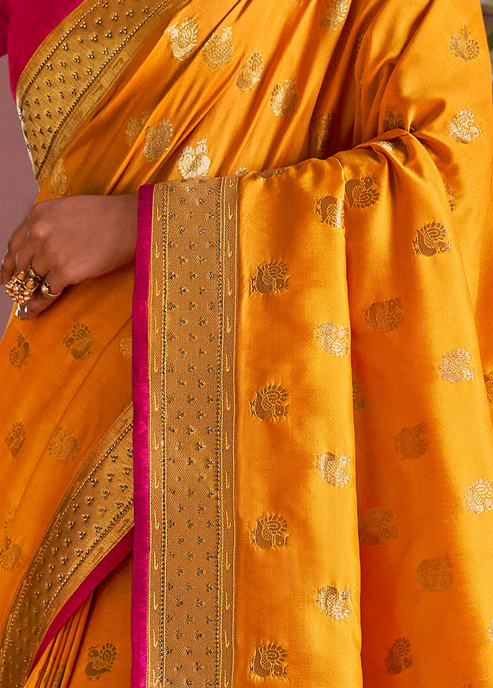 Mustard Spun Silk Saree With Blouse Piece - Indian Silk House Agencies