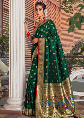 Bottle Green Spun Silk Saree With Blouse Piece - Indian Silk House Agencies