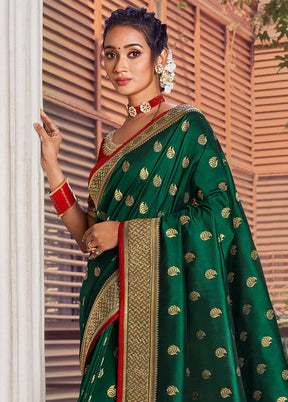 Bottle Green Spun Silk Saree With Blouse Piece - Indian Silk House Agencies