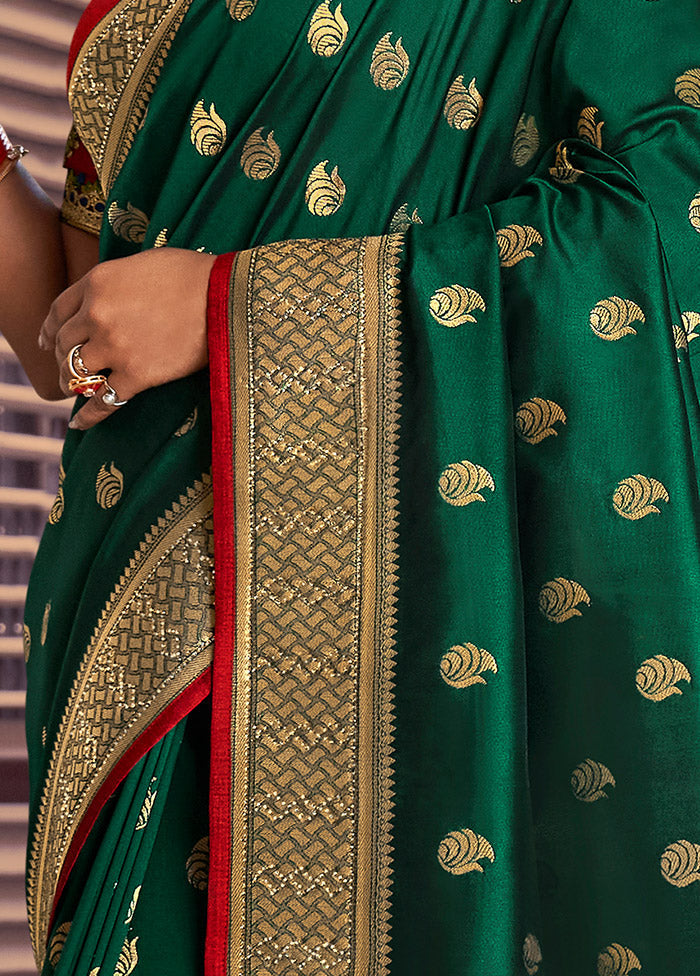 Bottle Green Spun Silk Saree With Blouse Piece - Indian Silk House Agencies