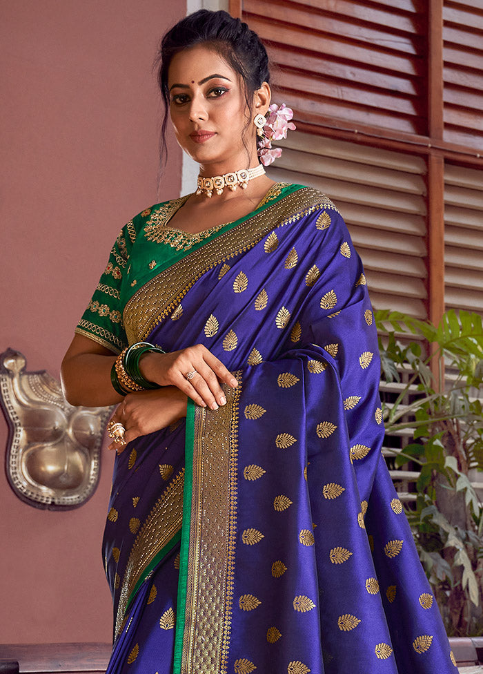 Royal Blue Spun Silk Saree With Blouse Piece - Indian Silk House Agencies