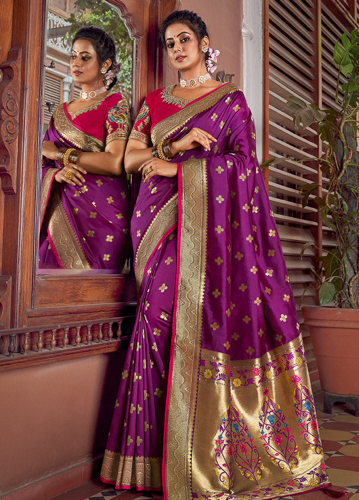 Purple Spun Silk Saree With Blouse Piece - Indian Silk House Agencies