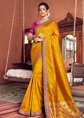 Mustard Spun Silk Saree With Blouse Piece - Indian Silk House Agencies