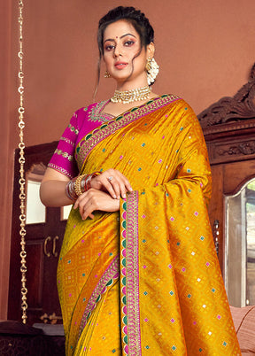 Mustard Spun Silk Saree With Blouse Piece - Indian Silk House Agencies