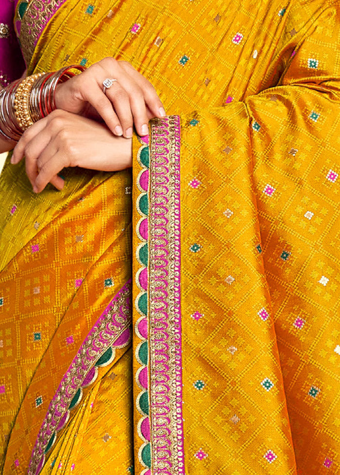 Mustard Spun Silk Saree With Blouse Piece - Indian Silk House Agencies